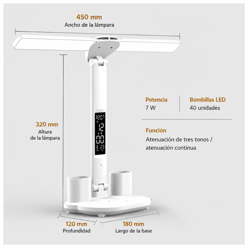 DeskGlow — Lámpara LED escritorio 3 en 1